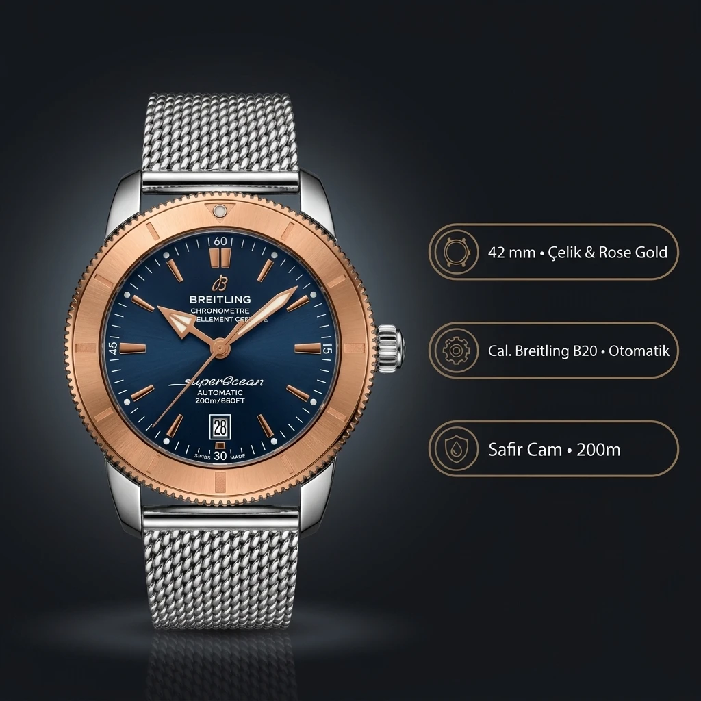 Breitling Superocean Heritage 42 mm Rose Mavi Kadran Hasır AB2032321C1S1 Super Clone ETA Saat