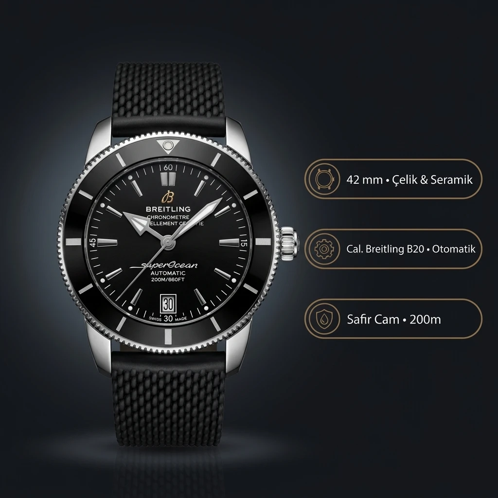 Breitling Superocean Heritage 42 mm Siyah Kadran Kauçuk Kordon AB2032321B1S1 Super Clone ETA Saat