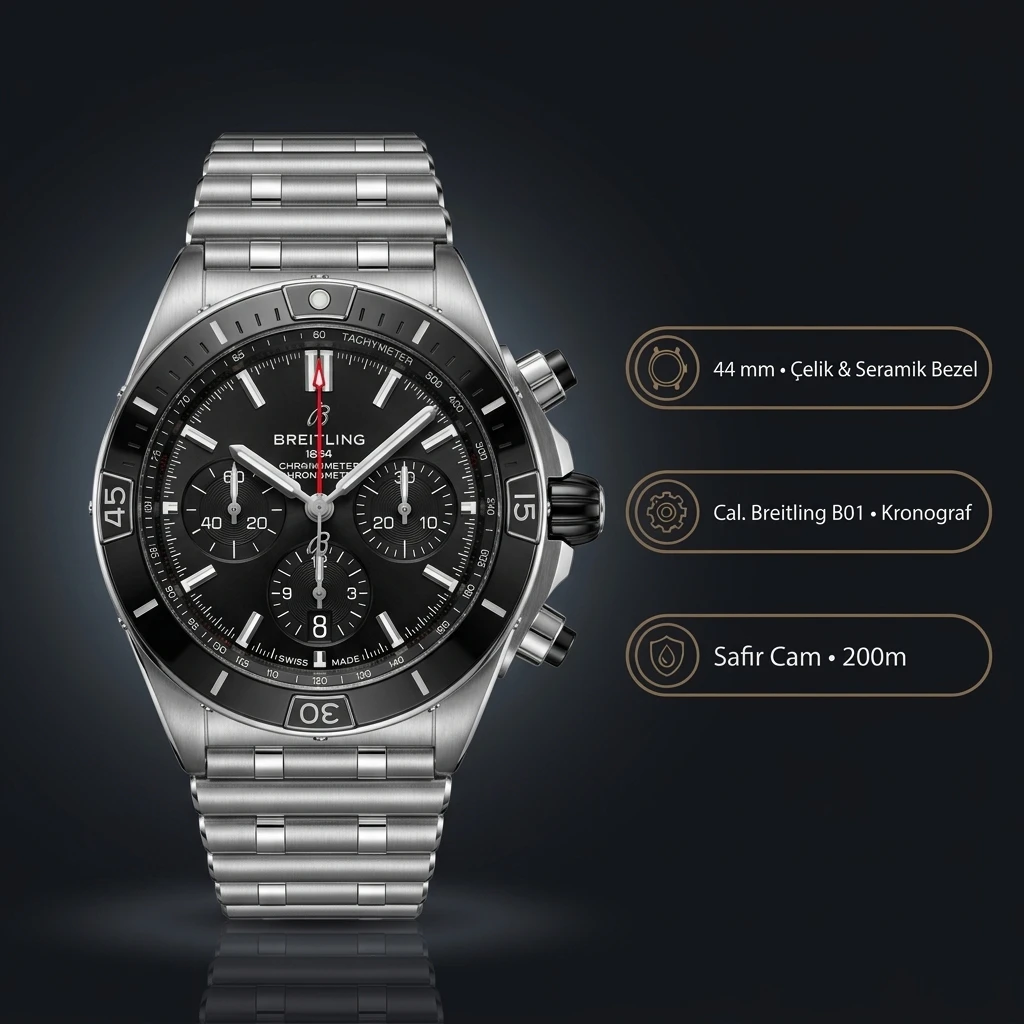Breitling Superocean Heritage B01 42 mm Siyah Chronograph Çelik Parlak AB0156161B1S1 Paslanmaz Çelik 316L Super Clone ETA Saat