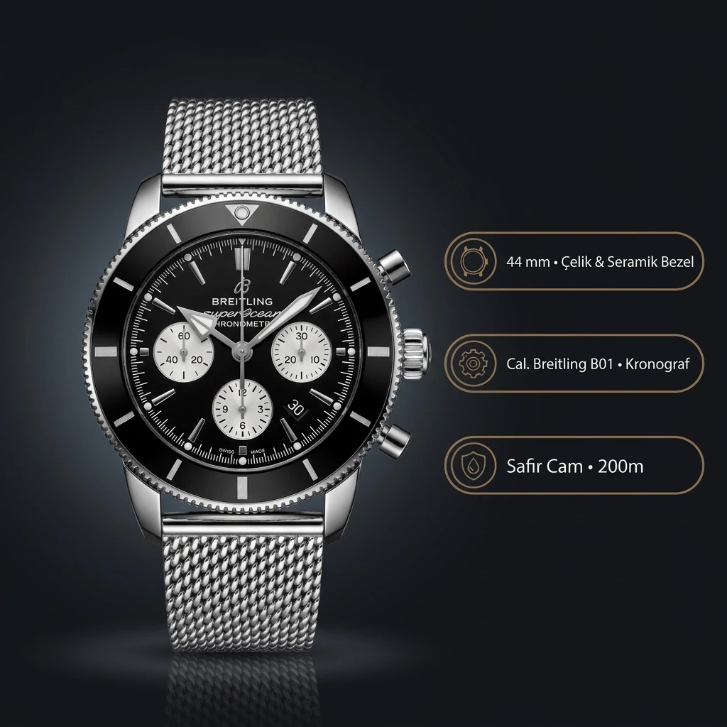 Breitling Superocean Heritage B01 42 mm Siyah Chronograph Hasır Gündüz AB0156161B1S1 Super Clone ETA Saat