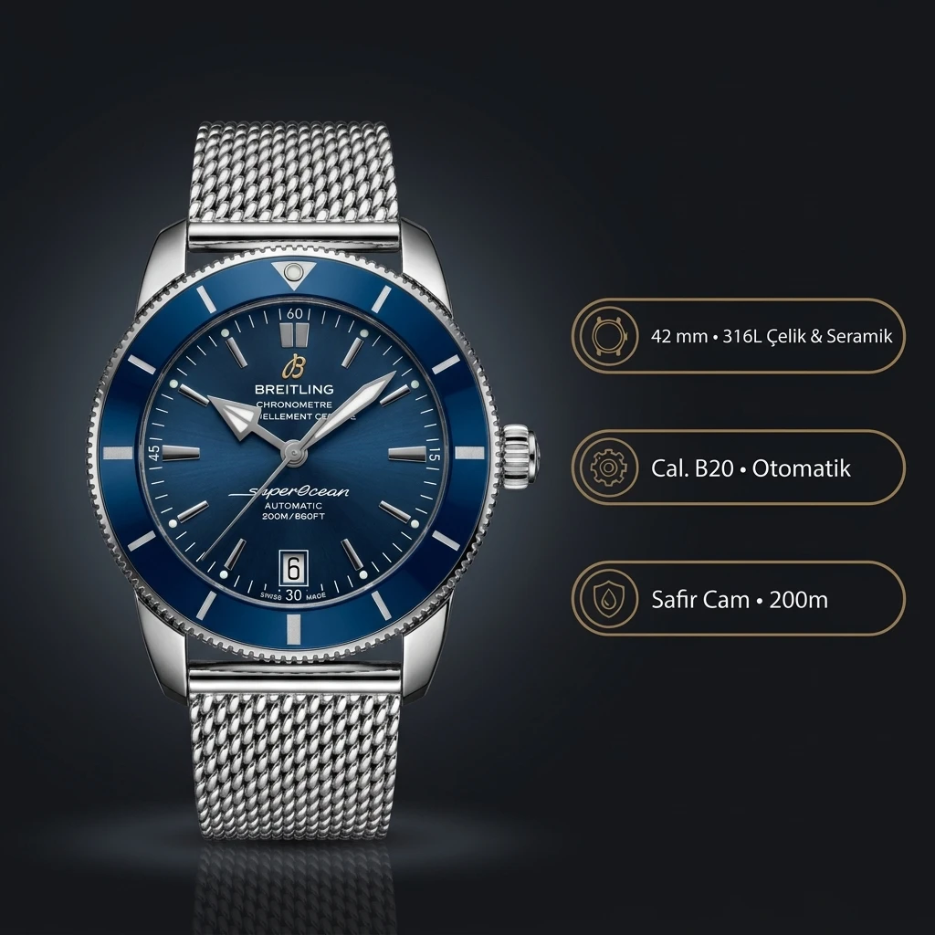 Breitling Superocean Heritage Mavi Kadran Mavi Bezel Çelik Kordon Super Clone ETA Saat