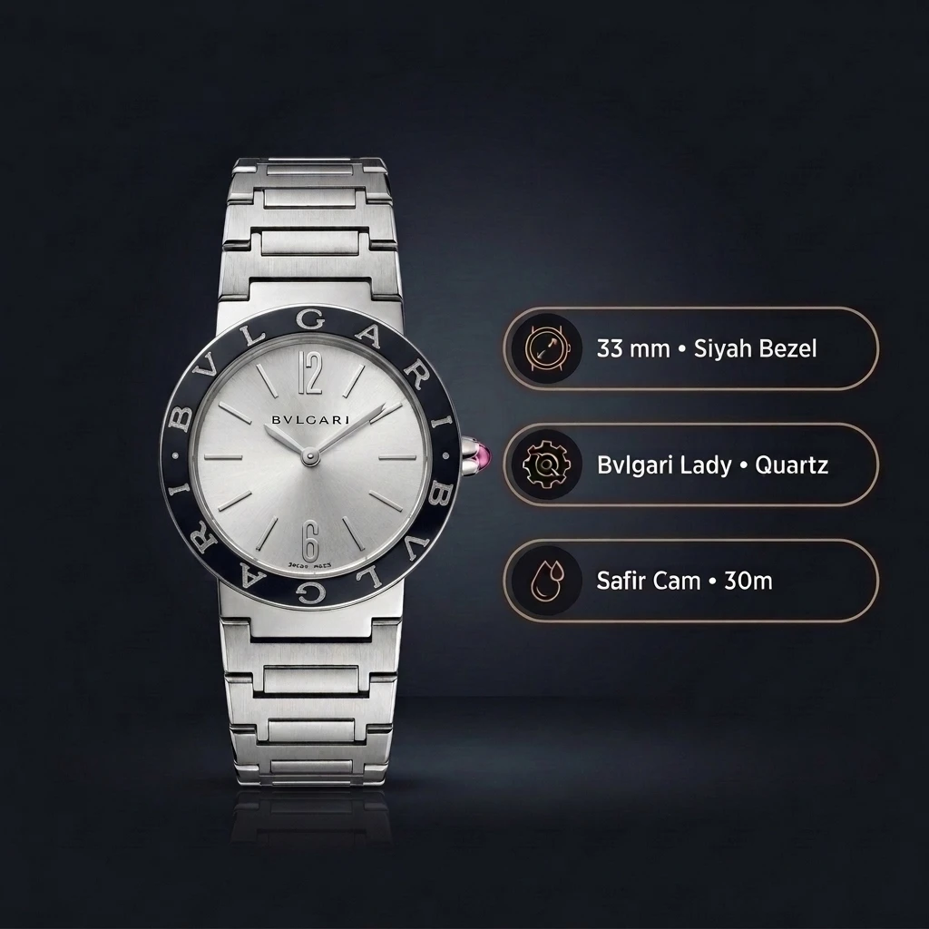 Bvlgari Lvcea 33 mm 103503 Lvcea Gümüş Siyah Bezel Çelik Super Clone ETA Saat