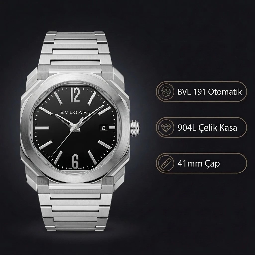 Bvlgari Octo 41 mm 102581 Octo Siyah Kadran Çelik Kordon Super Clone ETA Saat