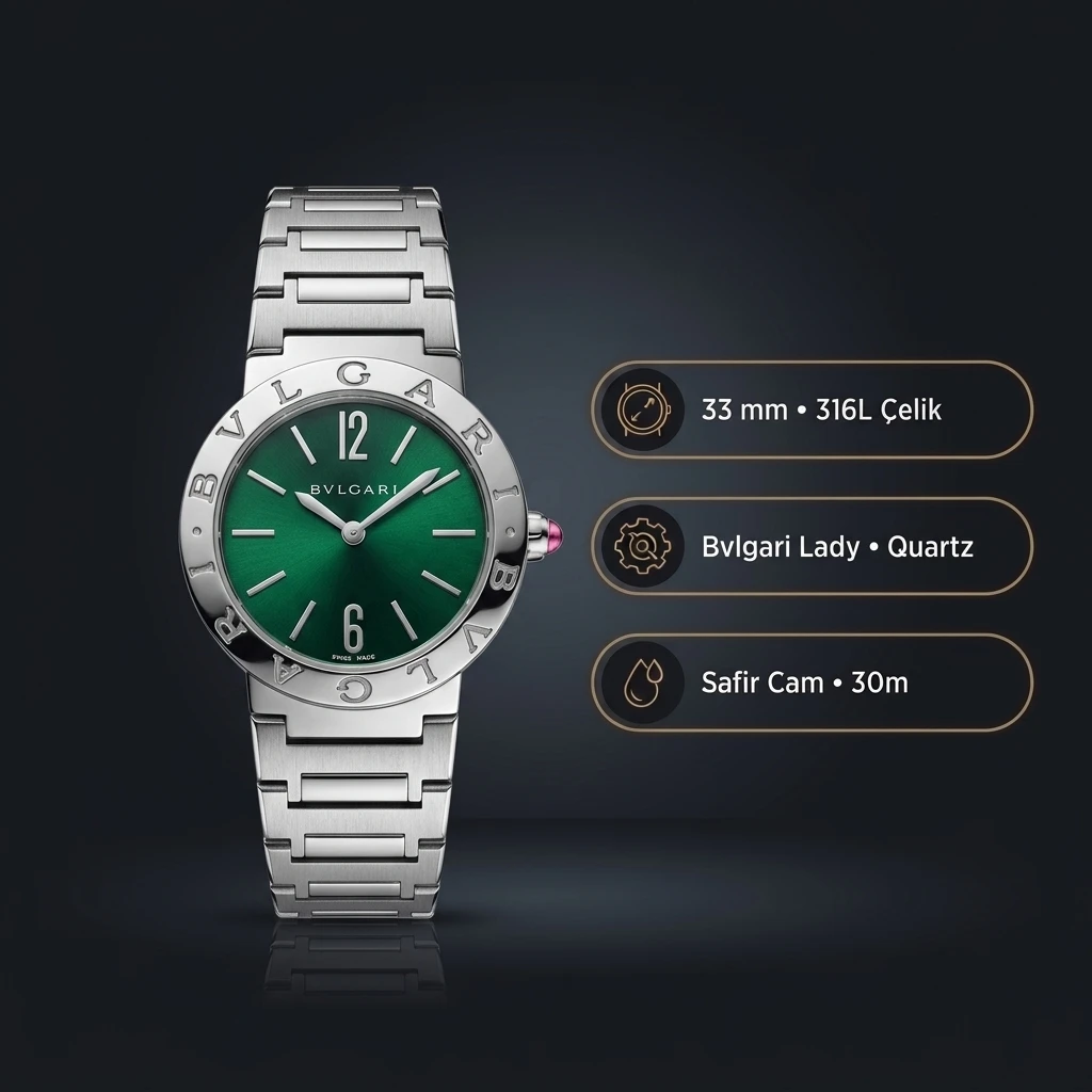 Bvlgari Octo Roma 34 mm 103798 Octo Roma Yeşil Kadran Çelik Super Clone ETA Saat