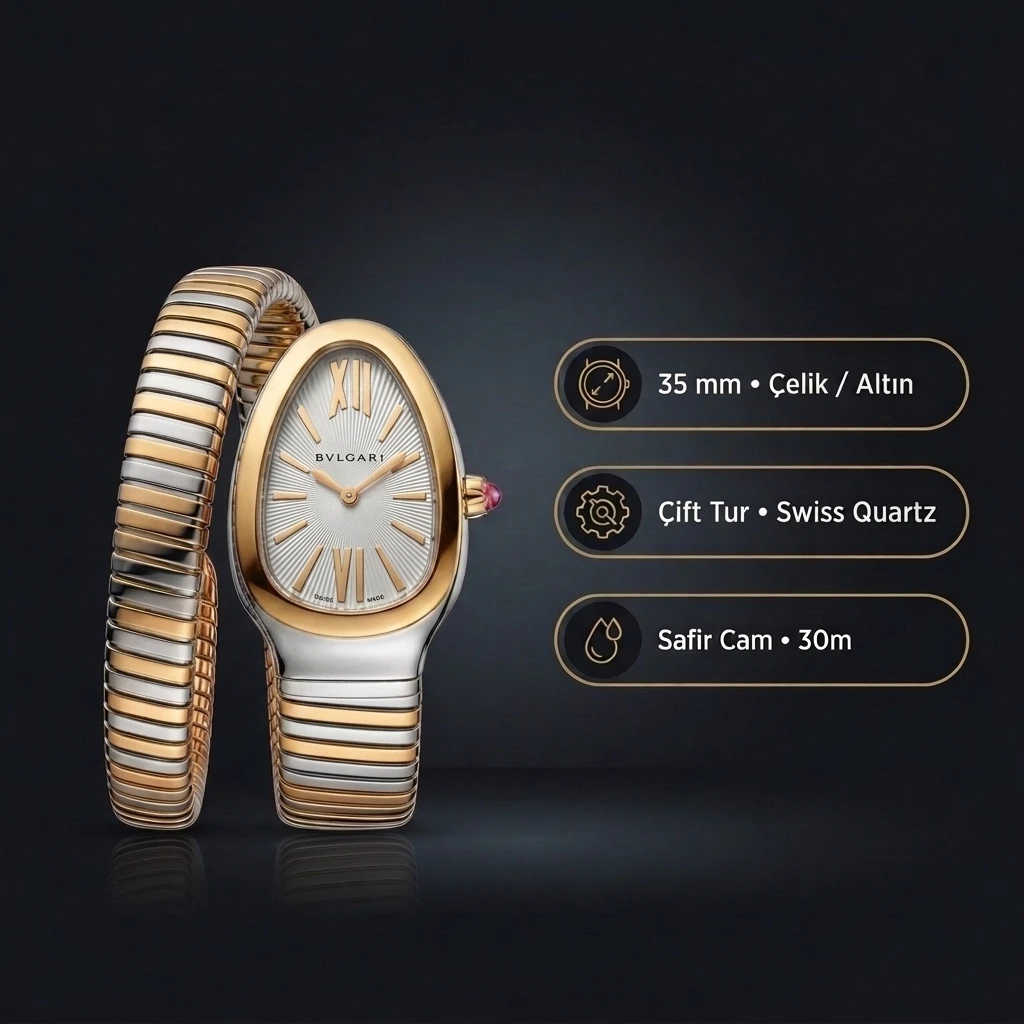 Bvlgari Serpenti 26 mm 102920 Serpenti Çelik Beyaz Kadran Kisa Super Clone ETA Saat