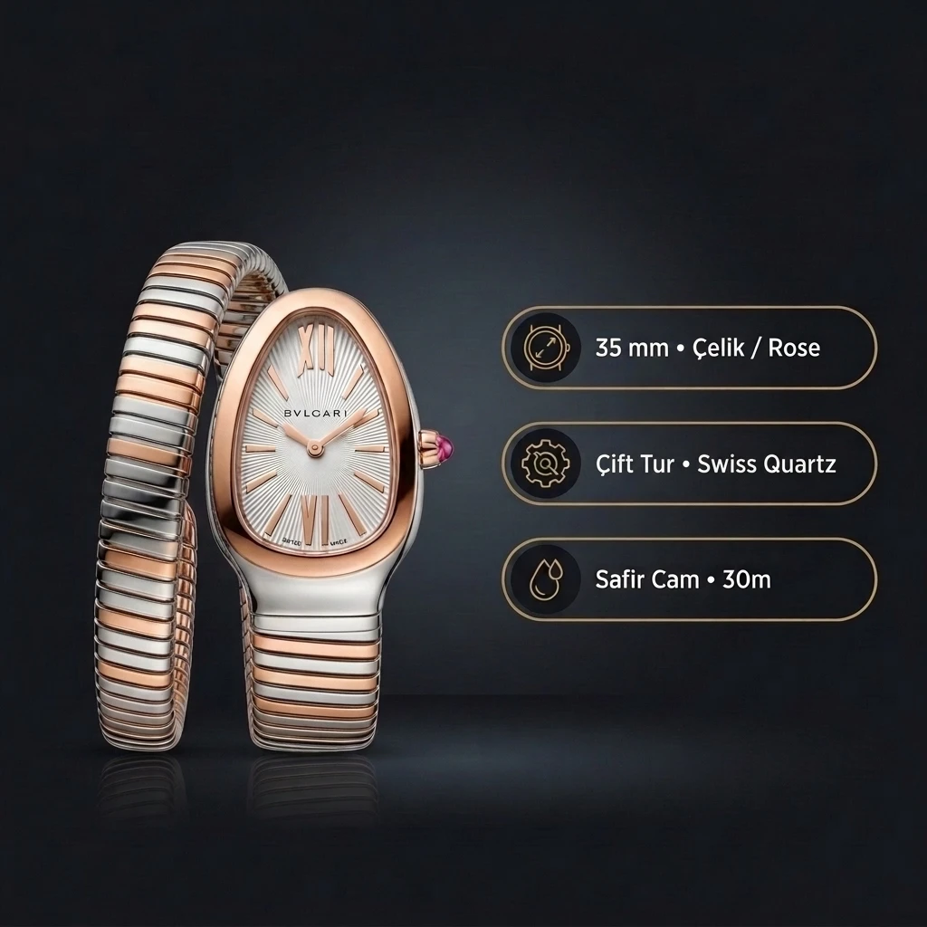 Bvlgari Serpenti 35 mm 102123 Serpenti Çelik Beyaz Kadran Uzun Super Clone ETA Saat