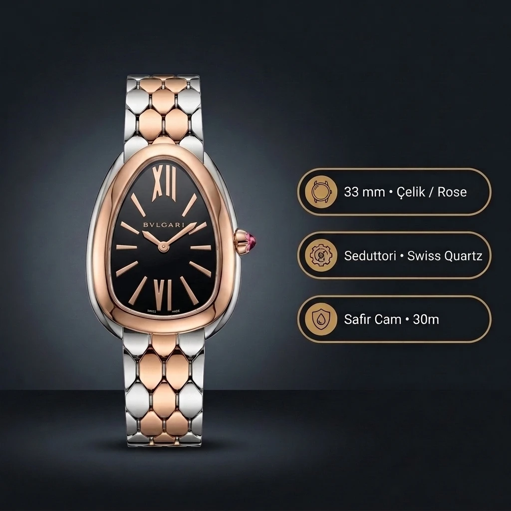 Bvlgari Serpenti 35 mm 102123 Serpenti Çelik Kordon Gümüş Bileklik Super Clone ETA Saat