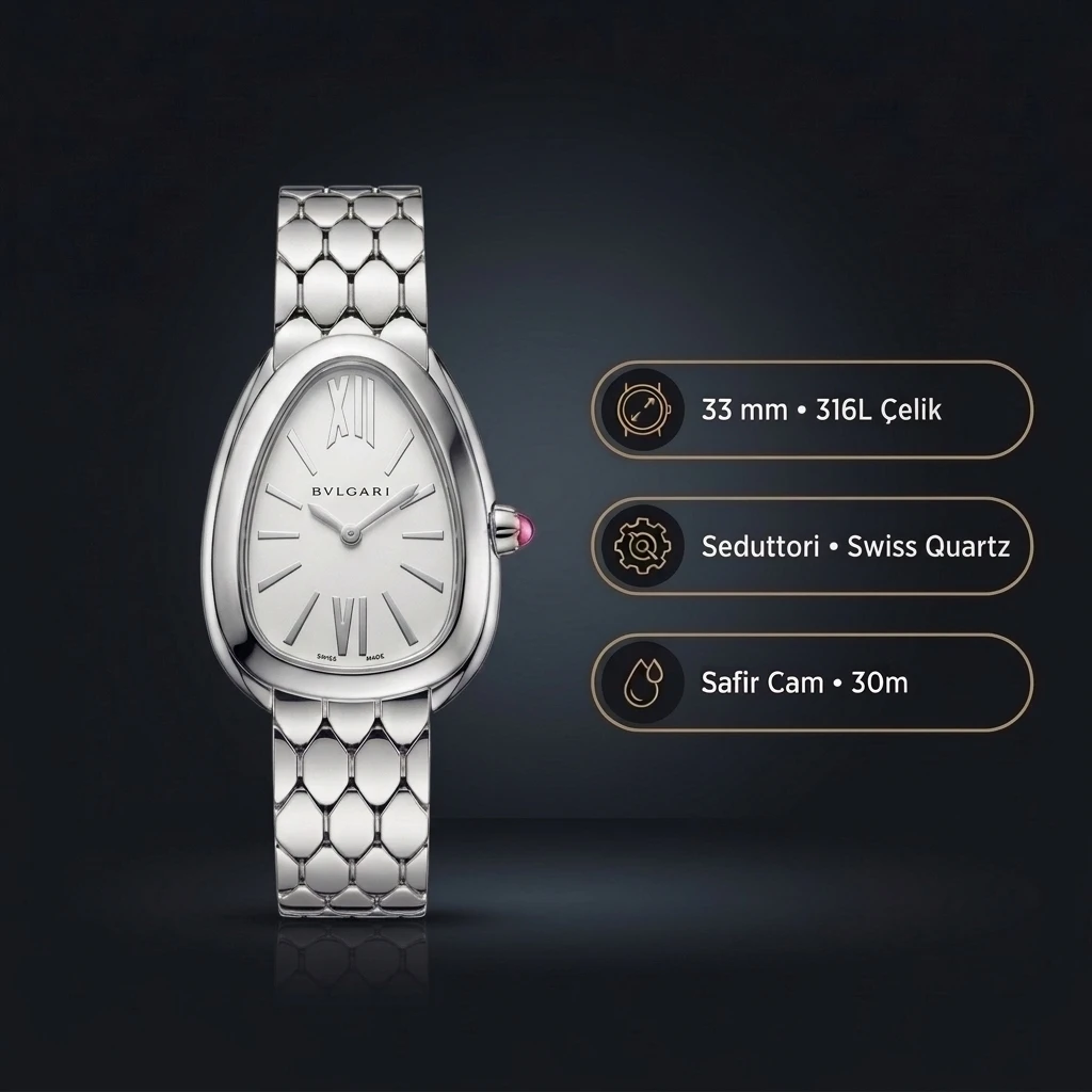 Bvlgari Serpenti 35 mm 102123 Serpenti Çelik Kordon Yan Gorsel Super Clone ETA Saat