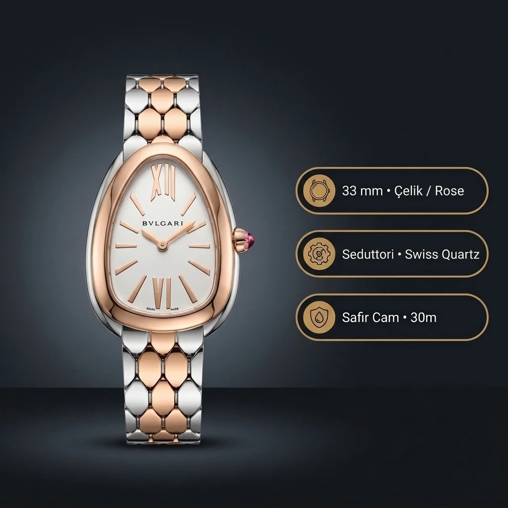 Bvlgari Serpenti 35 mm 102123 Serpenti Cift Renk Beyaz Kadran Super Clone ETA Saat