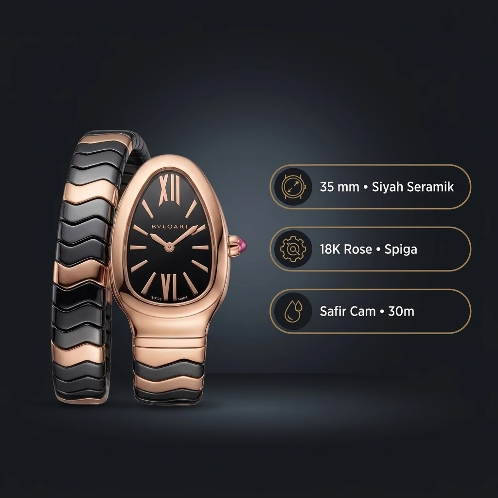 Bvlgari Serpenti 35 mm 102123 Serpenti Cift Renk Siyah Kadran Super Clone ETA Saat