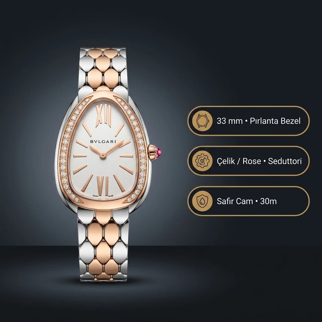 Bvlgari Serpenti 35 mm 102123 Serpenti Rose Cift Renk Beyaz Kadran Super Clone ETA Saat