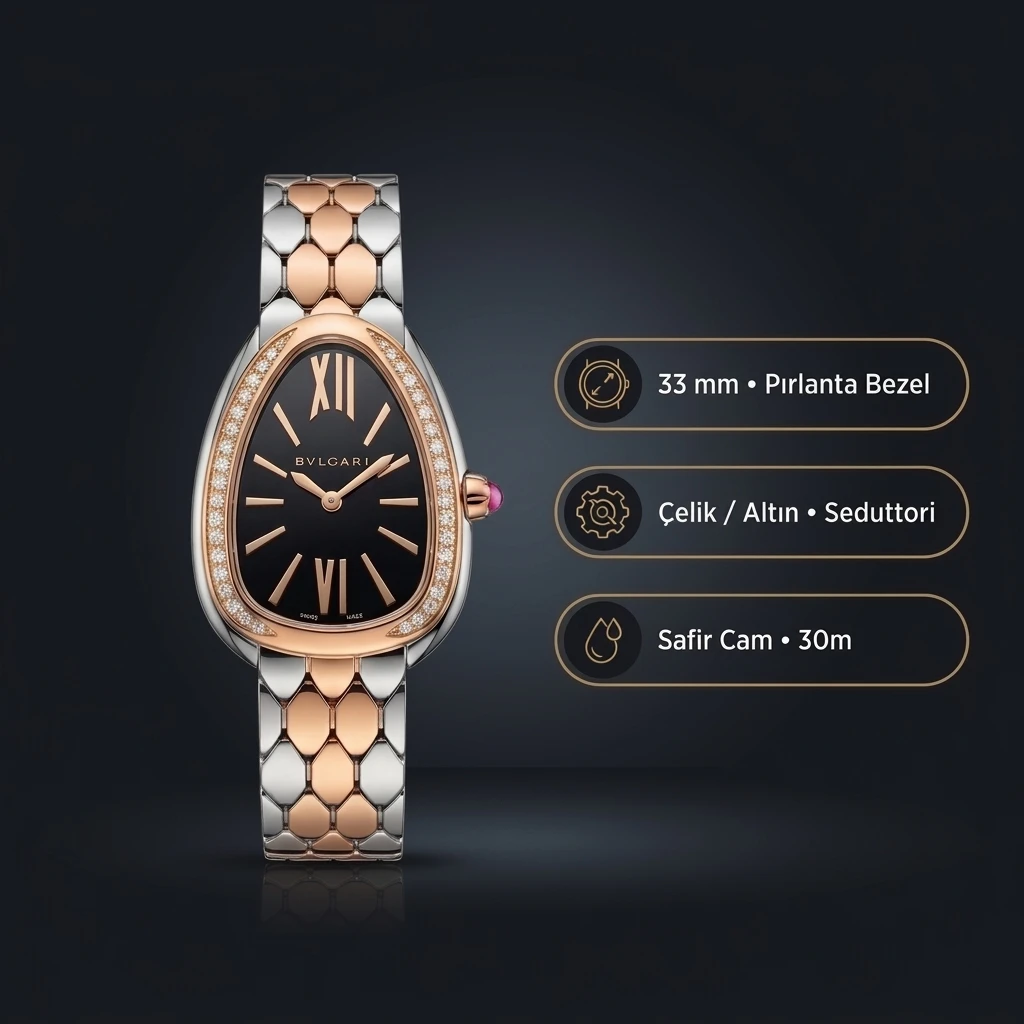 Bvlgari Serpenti 35 mm 102123 Serpenti Rose Cift Renk Siyah Bileklik Super Clone ETA Saat