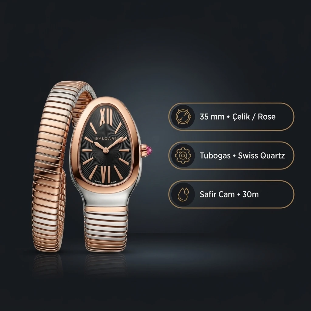 Bvlgari Serpenti 35 mm 102123 Serpenti Rose Cift Renk Siyah Cift Tur Super Clone ETA Saat