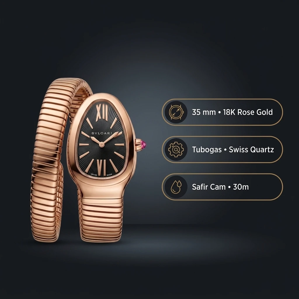 Bvlgari Serpenti 35 mm 102123 Serpenti Rose Siyah Kadran Tek Tur Super Clone ETA Saat