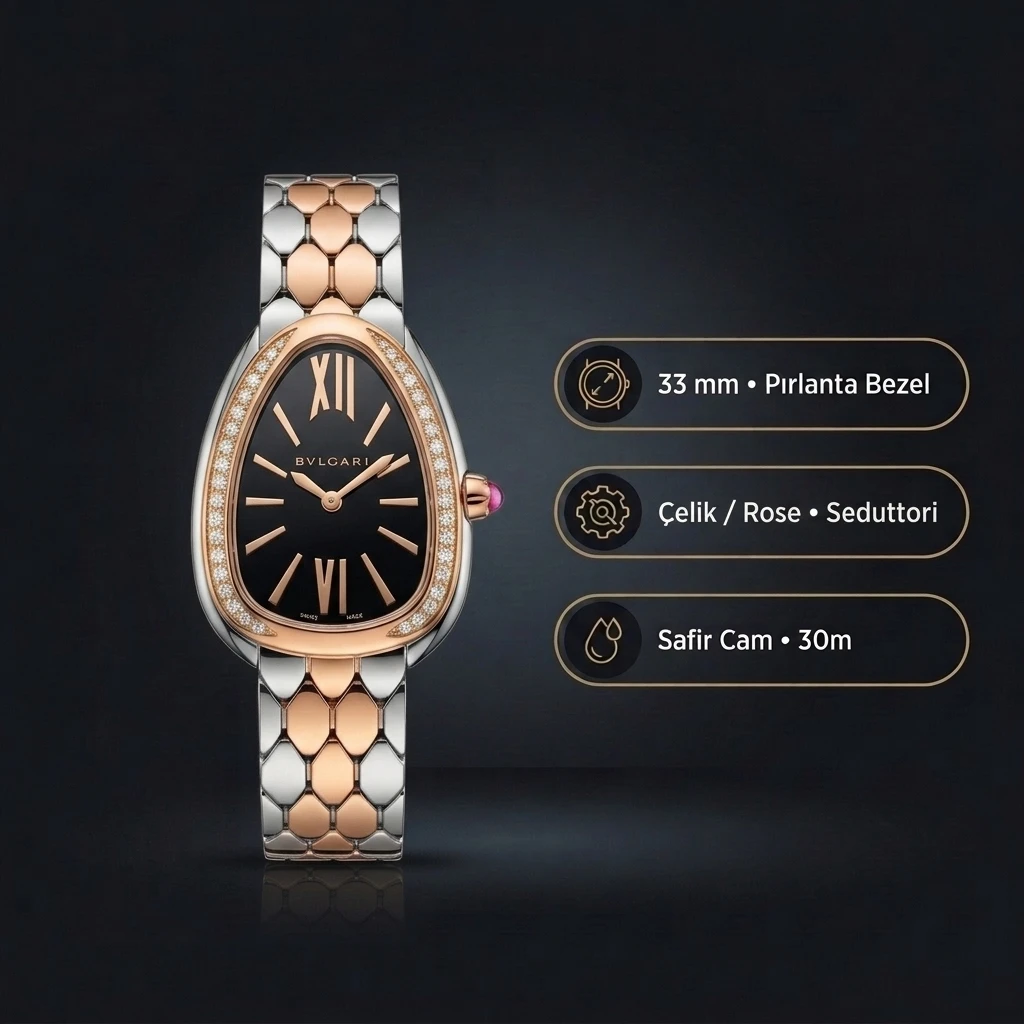 Bvlgari Serpenti 35 mm 102123 Serpenti Siyah Kordon Yan Gorsel Super Clone ETA Saat