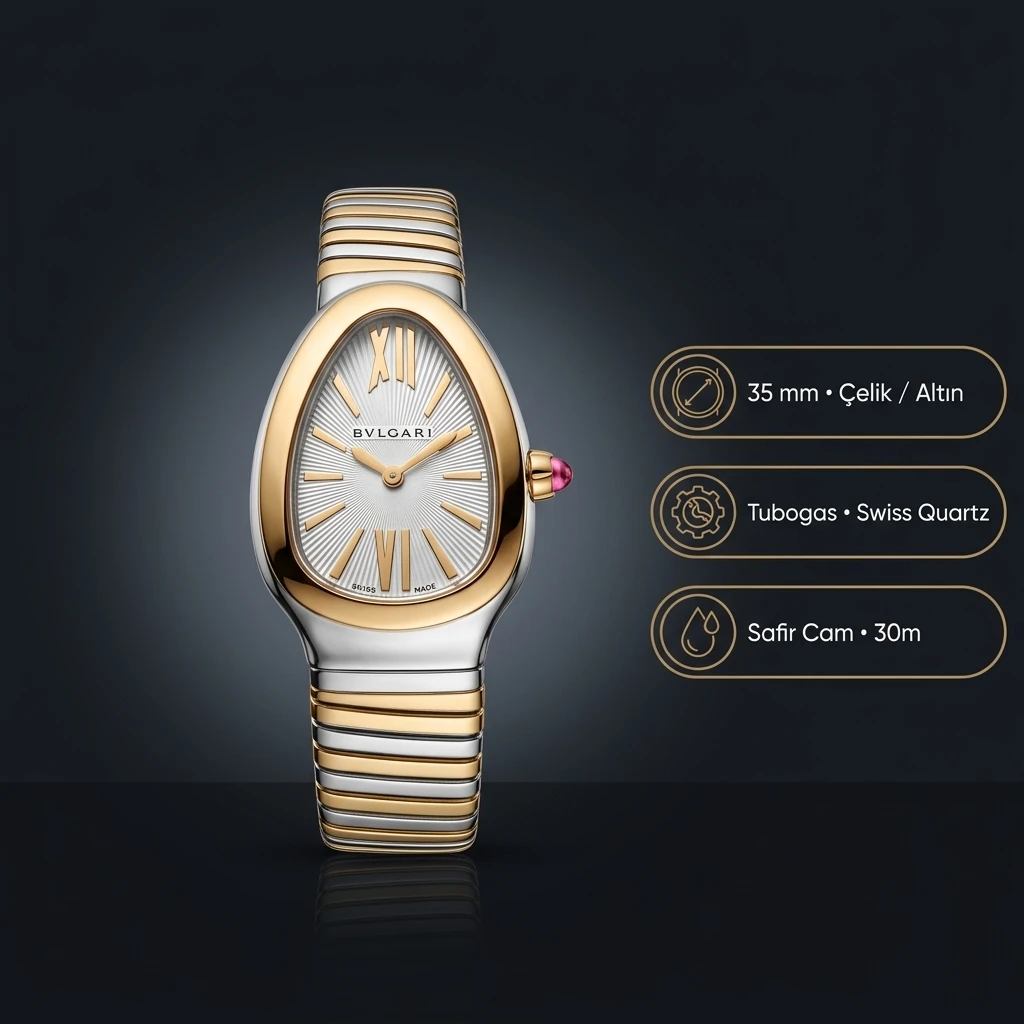 Bvlgari Serpenti 35 mm 102123 Serpenti Tubogas Cift Renk Siyah Kadran Parlak Super Clone ETA Saat