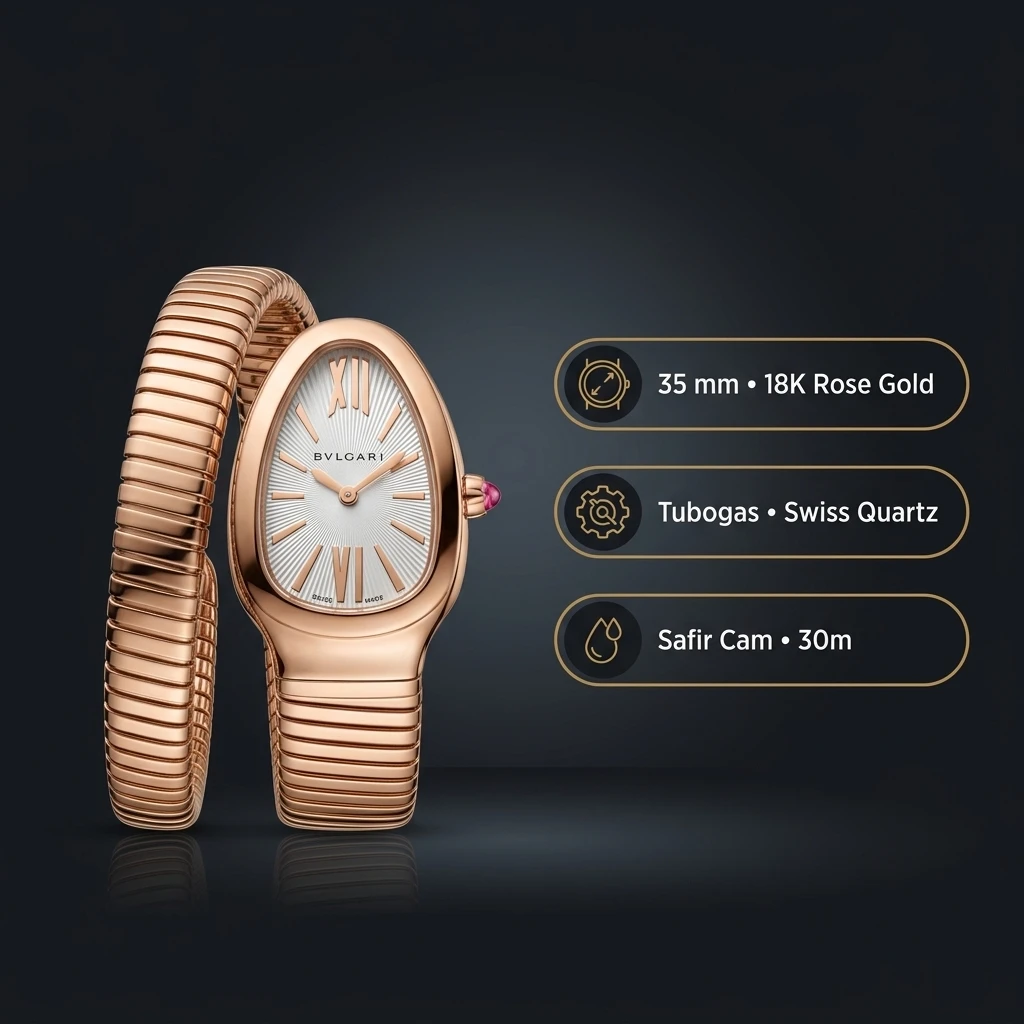 Bvlgari Serpenti 35 mm 102123 Serpenti Tubogas Rose Siyah Kadran Super Clone ETA Saat
