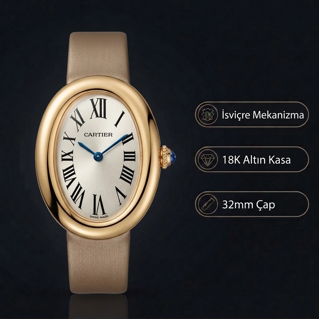 Cartier Baignoire 32 mm WJBA0005 Beyaz Kadran Gold Super Clone ETA Saat