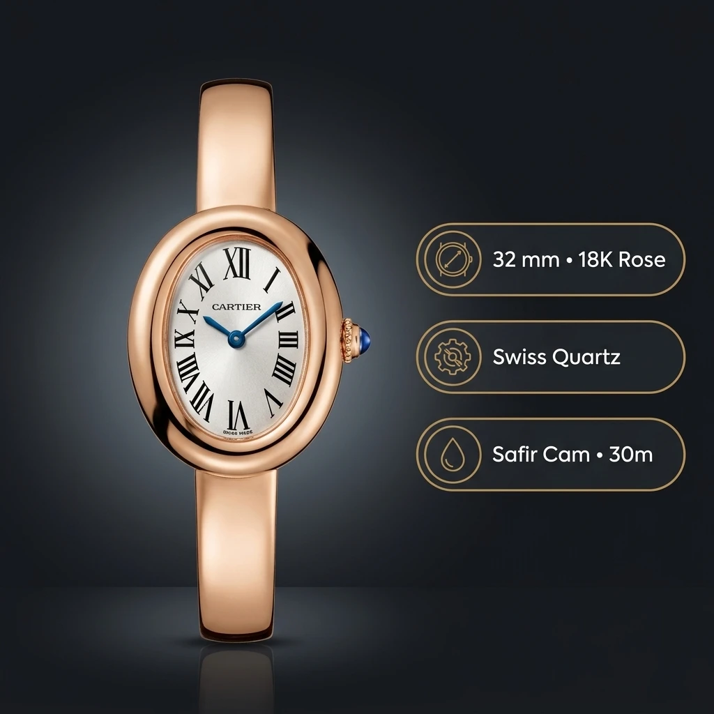Cartier Baignoire 32 mm WJBA0005 Rose Oval Kadran Duz Super Clone ETA Saat