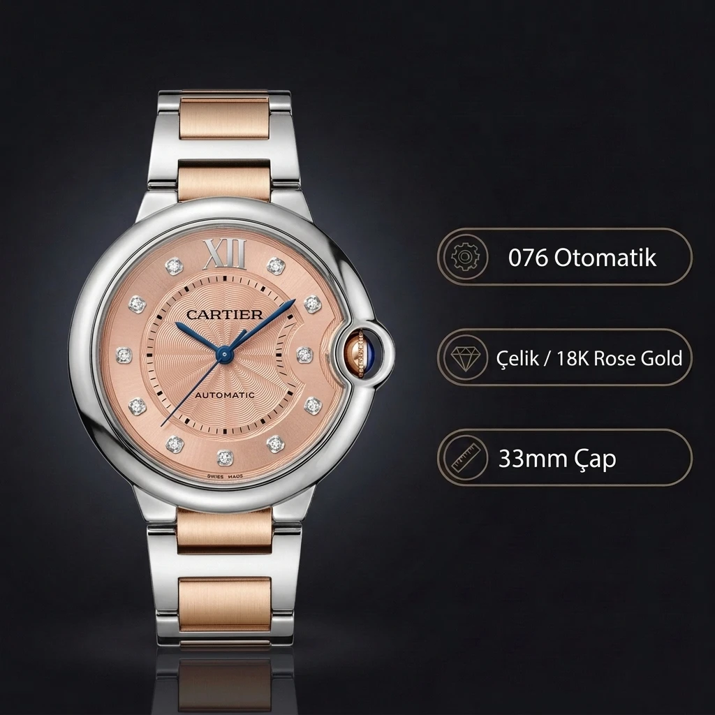 Cartier Ballon Bleu 33 mm W6920085 Çelik Kasa Kırmızı Kadran Kırmızı Deri Kordon Super Clone ETA Saat