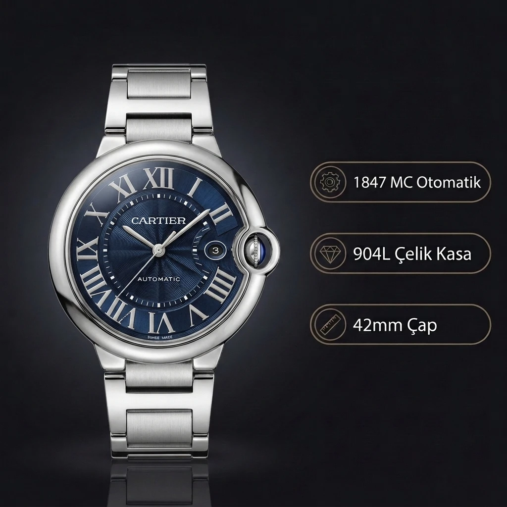 Cartier Ballon Bleu 33 mm WSBB0062 Mavi Kadran Çelik Kasa Çelik Kordon Super Clone ETA Saat