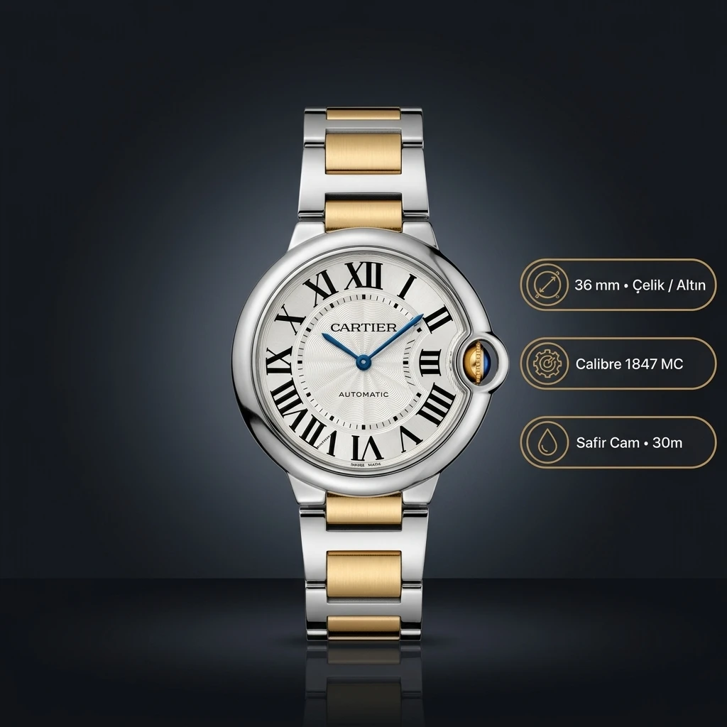 Cartier Ballon Bleu 36 mm W2BB0012 Beyaz Cift Renk Super Clone ETA Saat