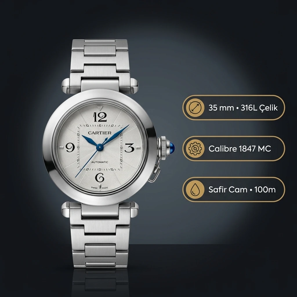 Cartier Ballon Bleu 42 mm W69012Z4 Beyaz Kadran Çelik Yan Super Clone ETA Saat