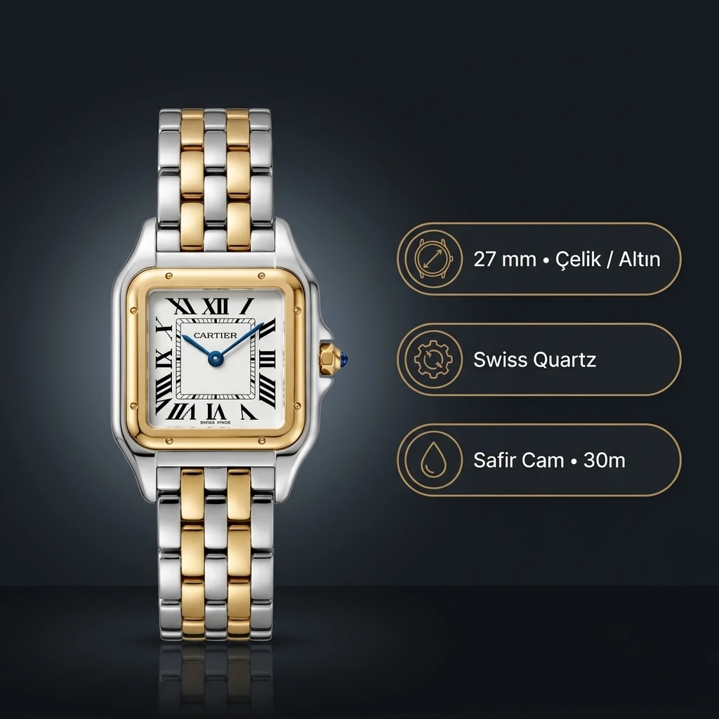 Cartier Panthère 27 mm W2PN0006 Beyaz Cift Renk Kadran Super Clone ETA Saat
