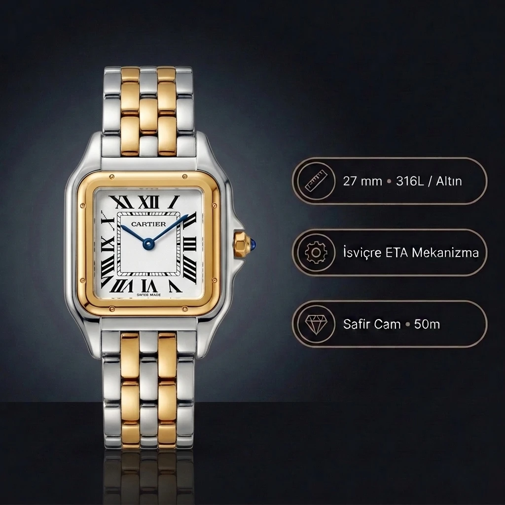 Cartier Panthère 27 mm W2PN0006 Gold And Steel Super Clone ETA Saat