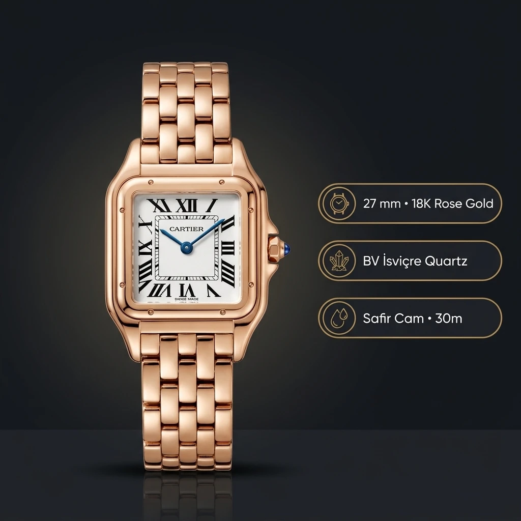 Cartier Panthère 27 mm W2PN0006 Rose Gold Beyaz Cift Renk Super Clone ETA Saat