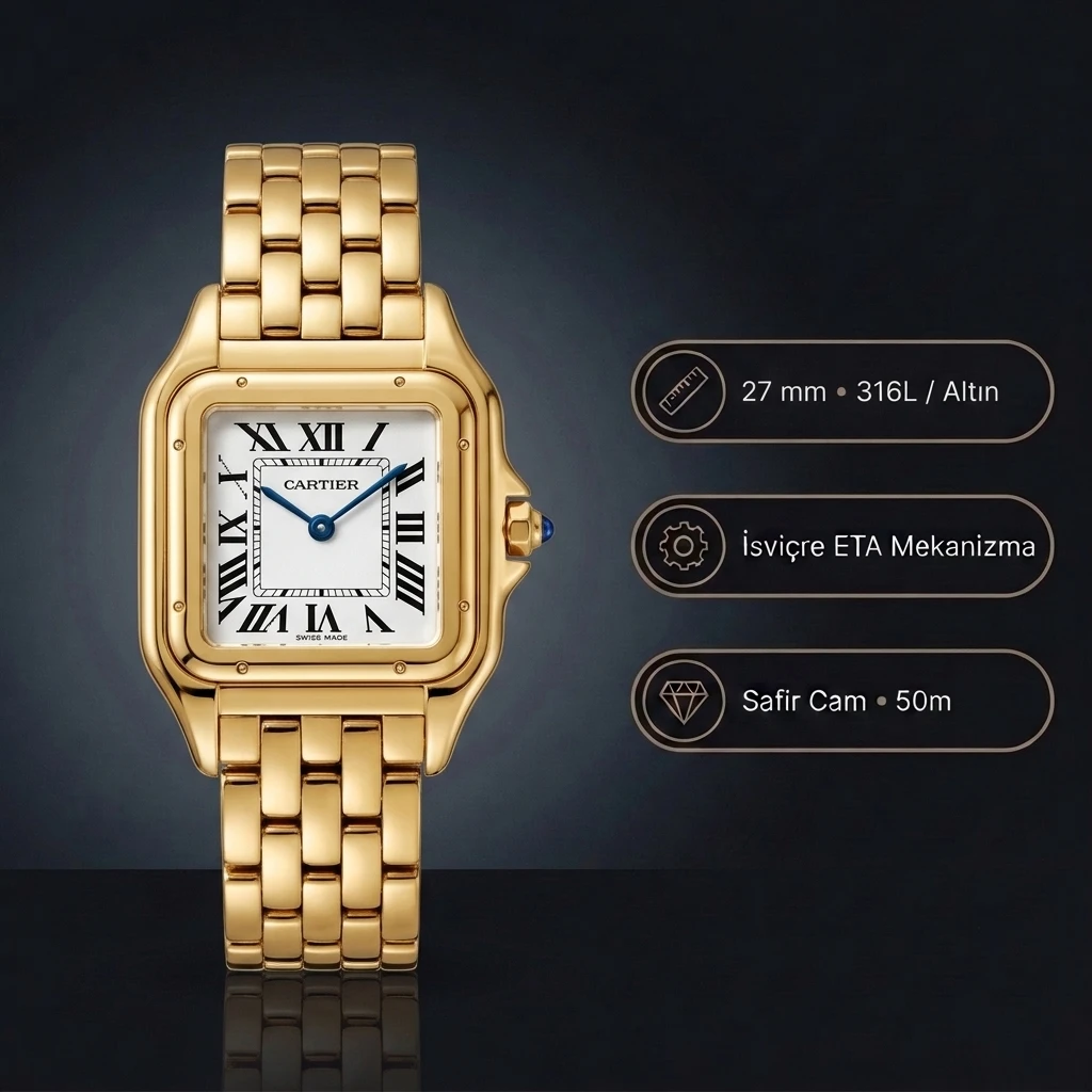Cartier Panthère 27 mm WGPN0009 Yellow Gold Super Clone ETA Saat
