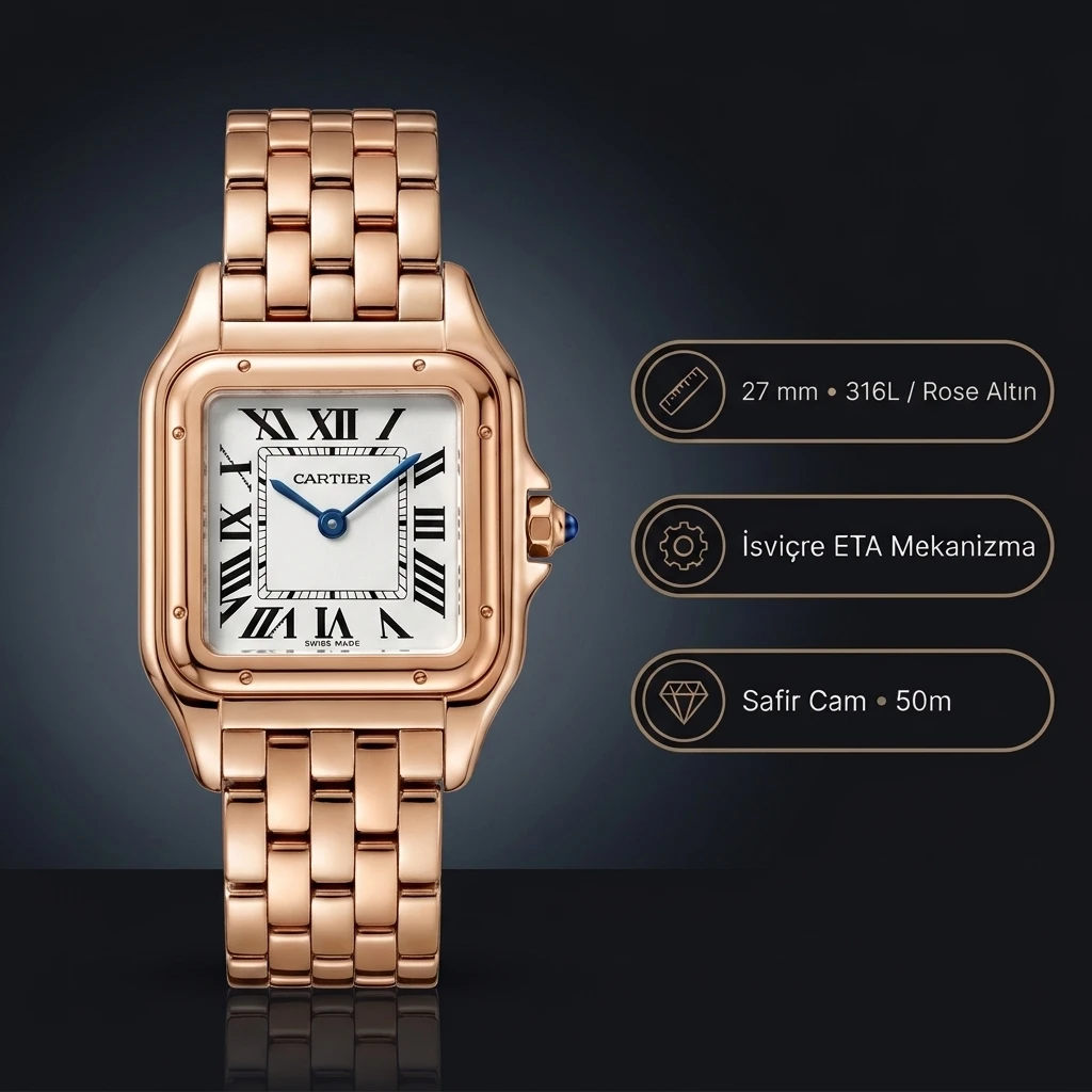 Cartier Panthère 27 mm WGPN0018 Rose Gold Super Clone ETA Saat