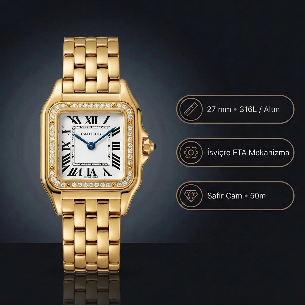 Cartier Panthère 27 mm WJPN0009 Yellow Gold Diamond Super Clone ETA Saat