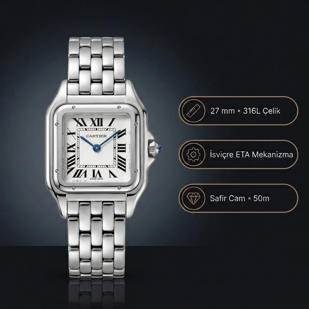 Cartier Panthère 27 mm WSPN0007 Çelik Super Clone ETA Saat