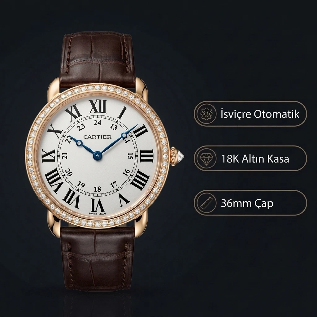 Cartier Ronde 36 mm WSRA0022 Beyaz Kadran Tasli Bezel Gold Super Clone ETA Saat