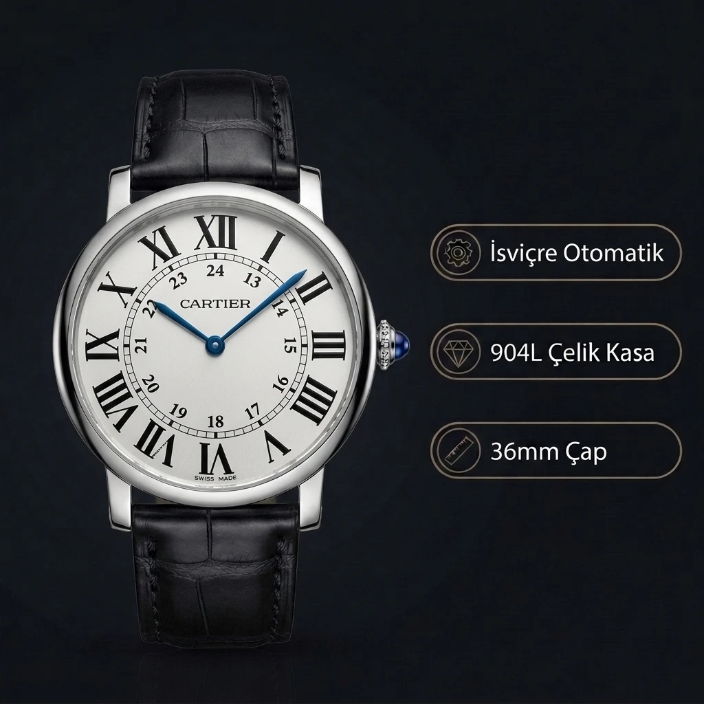 Cartier Ronde Solo 36 mm WSRA0022 Beyaz Kadran Çelik Super Clone ETA Saat