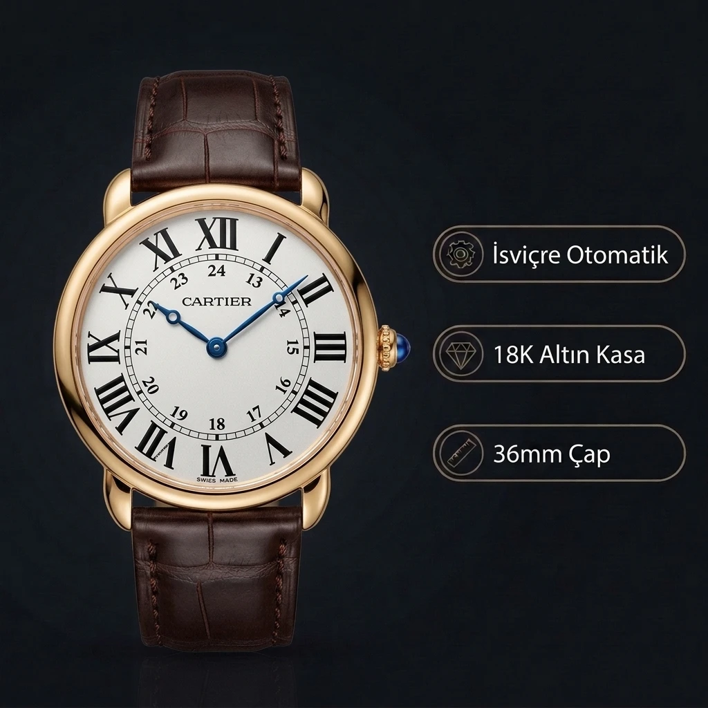 Cartier Ronde Solo 36 mm WSRA0022 Beyaz Kadran Gold Super Clone ETA Saat