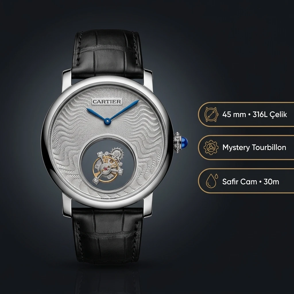 Cartier Rotonde Beyaz Tourbillon Deri Super Clone ETA Saat