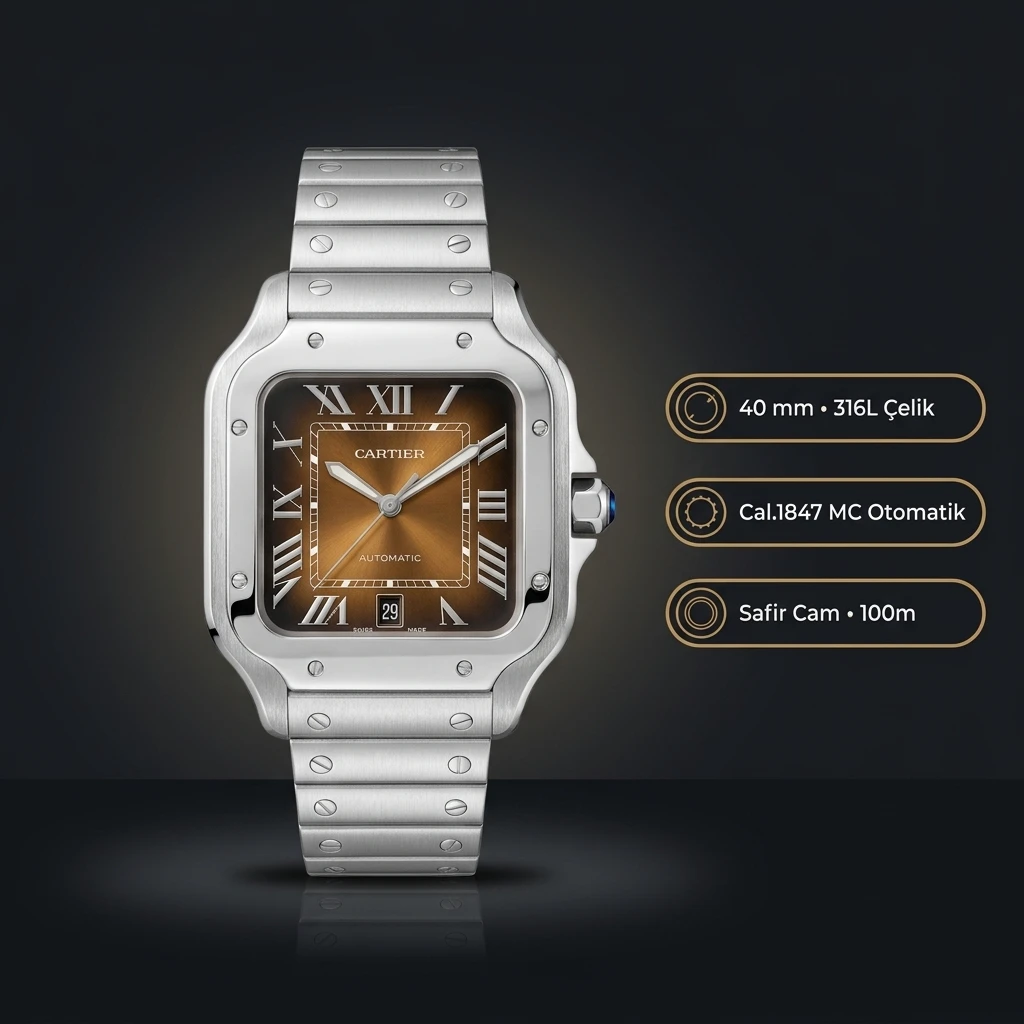 Cartier Santos 40 mm W2SA0007 Kahve Kadran Cift Renk Super Clone ETA Saat