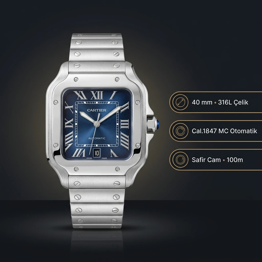 Cartier Santos 40 mm WSSA0010 Mavi Kadran Çelik Parlak Super Clone ETA Saat