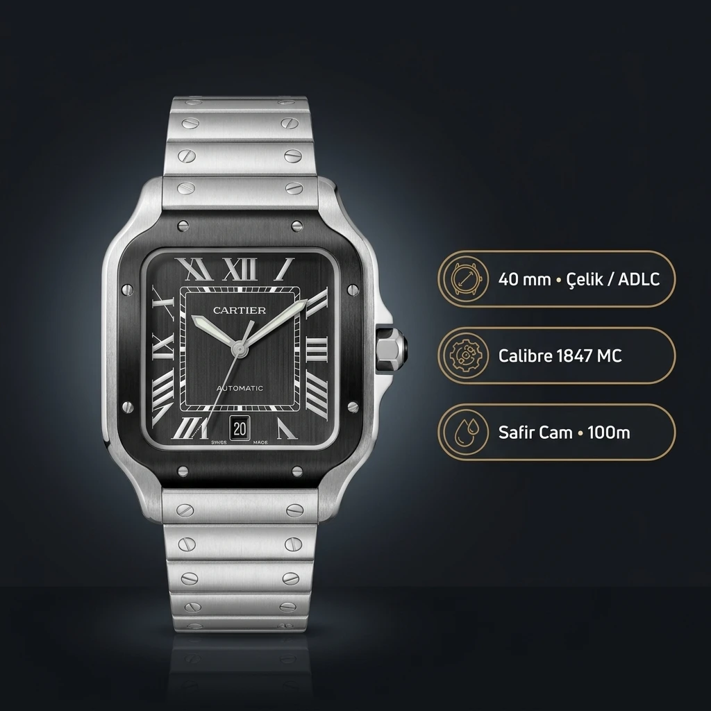 Cartier Santos 40 mm WSSA0020 Antrasit Kadran Çelik Super Clone ETA Saat