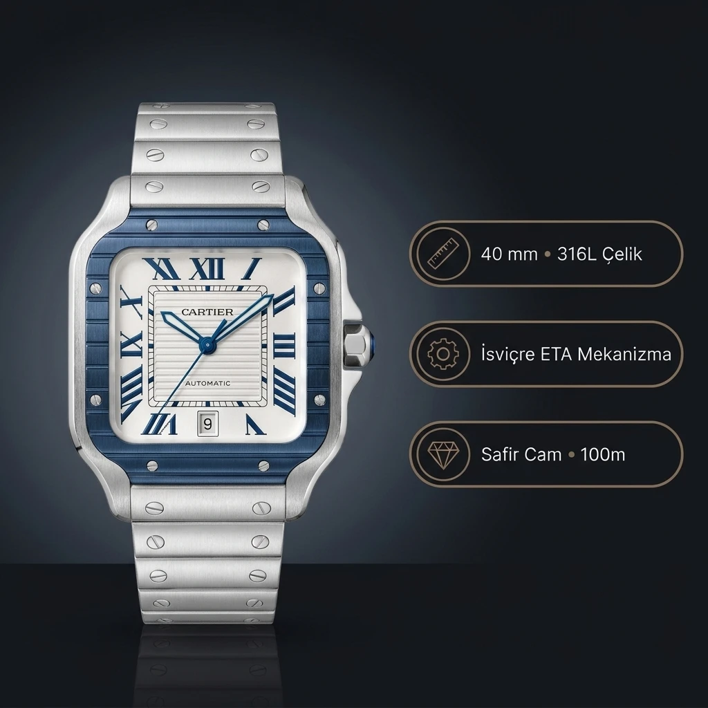 Cartier Santos 40 mm WSSA0047 De Cartier Lm Eta Super Clone ETA Saat