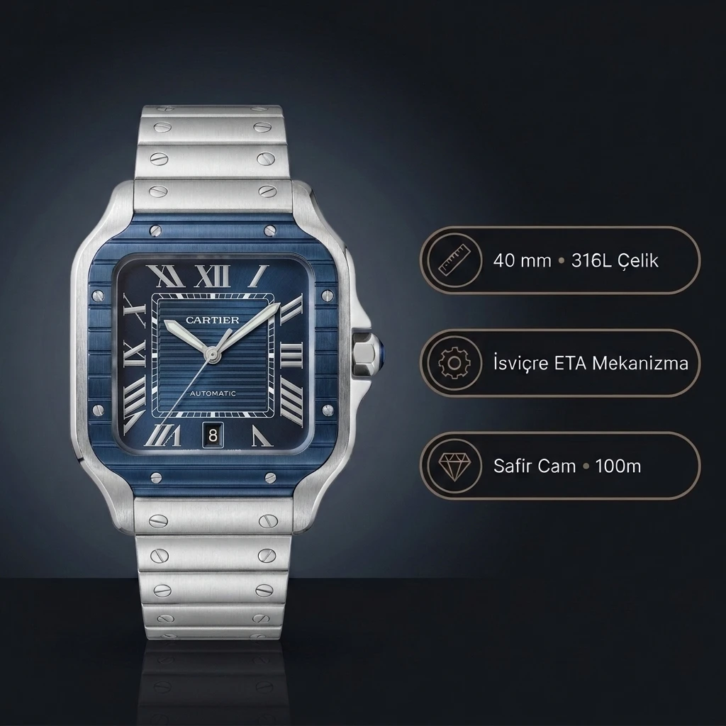 Cartier Santos 40 mm WSSA0048 De Cartier Lm Eta Super Clone ETA Saat