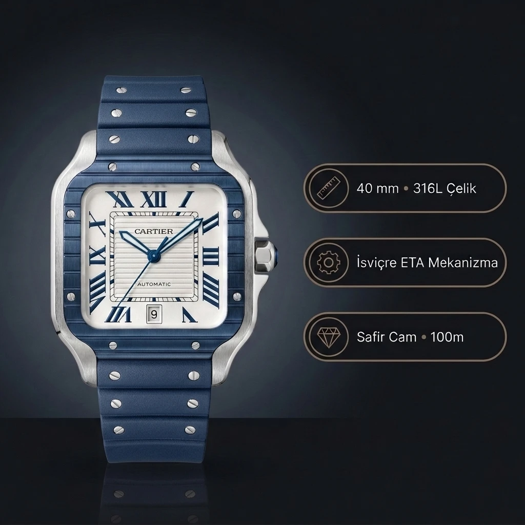 Cartier Santos 40 mm WSSA0048 De Cartier White Dial Pvd Super Clon Super Clone ETA Saat