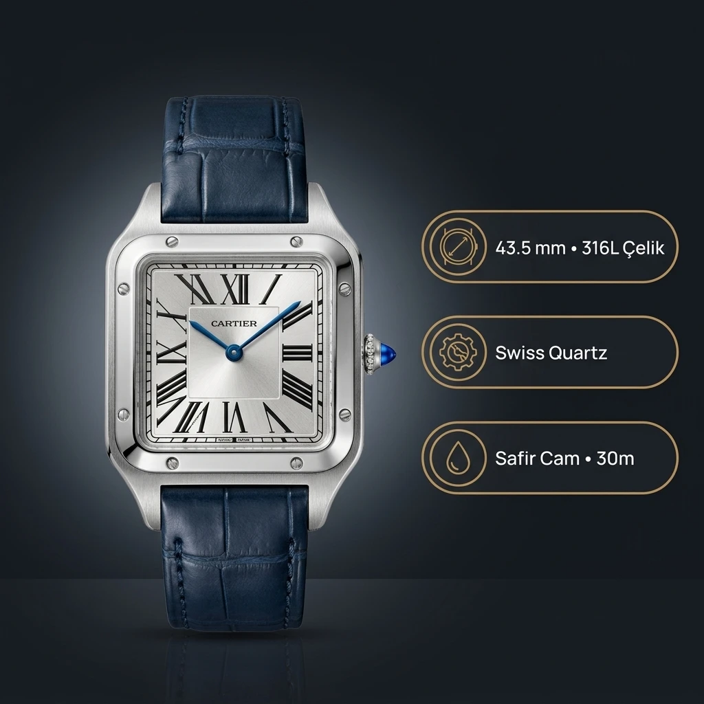 Cartier Santos-Dumont 31.4 mm WSSA0023 Santos Dumont Beyaz Kadran Roman Deri Super Clone ETA Saat