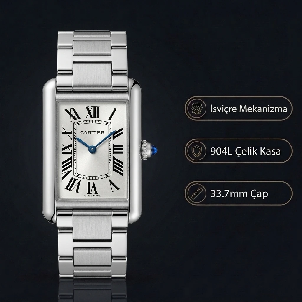 Cartier Tank 33.7 mm WSTA0041 Beyaz Kadran Çelik Deri Kordon Super Clone ETA Saat