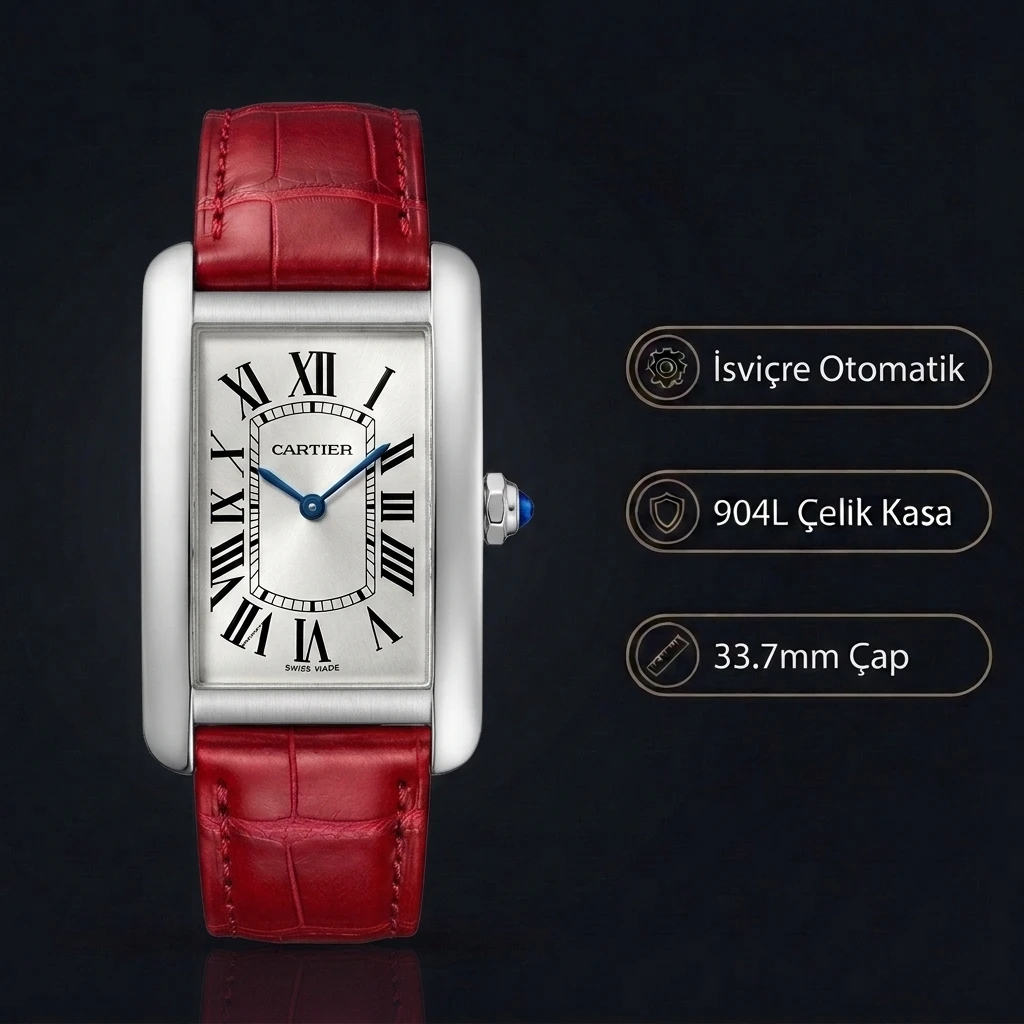 Cartier Tank 33.7 mm WSTA0041 Beyaz Kadran Çelik Super Clone ETA Saat
