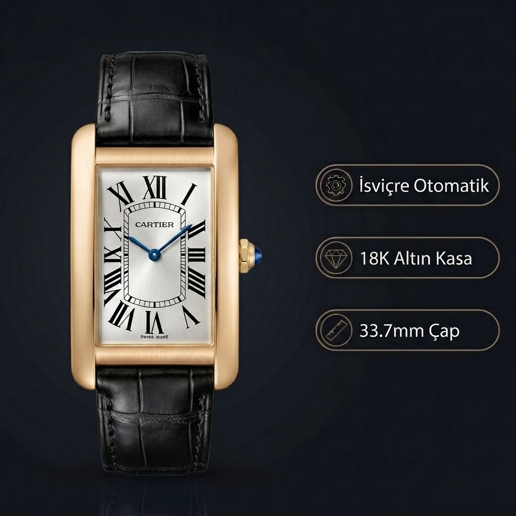 Cartier Tank 33.7 mm WSTA0041 Beyaz Kadran Gold Super Clone ETA Saat