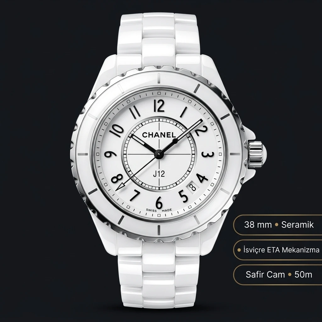 Chanel J12 Beyaz Seramik Güç Göstergeli Super Clone ETA Saat