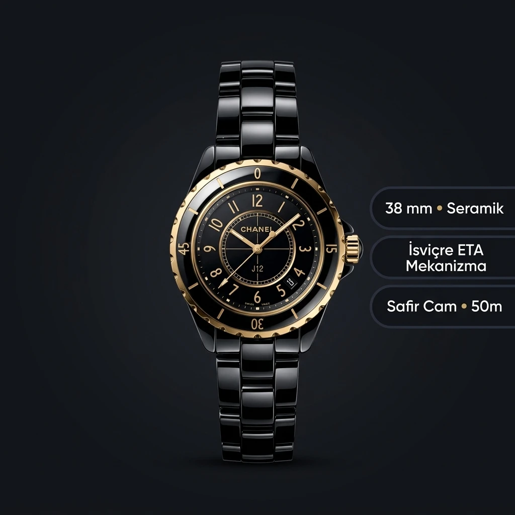 Chanel J12 Siyah Altın Seramik Super Clone ETA Saat